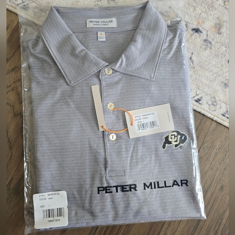 ๐ Peter Millar Gray Black Colorado Buffaloes Performance Jersey Golf Polo Logo - Picture 2 of 9